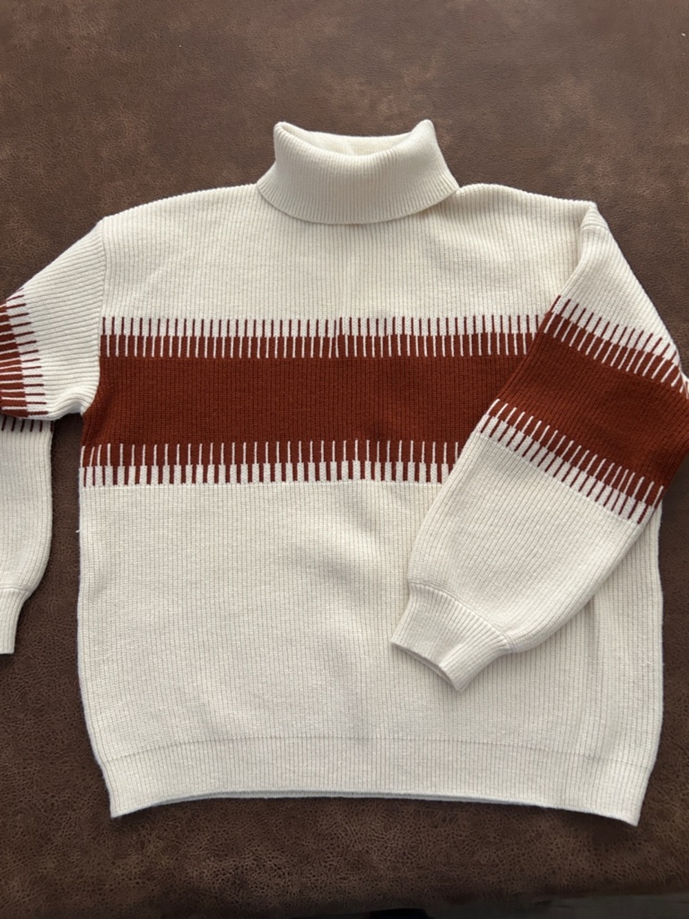 Baltic Born Cream Turtleneck Sweater with Rust Stripe